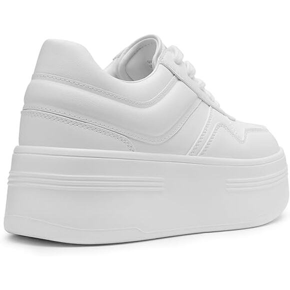 Dream Pair Womens Size 7.5 White Faux Leather Lace Up 2" Platform Sneaker Shoes - Picture 3 of 6